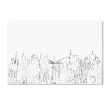 Marlene Watson 'Cardiff Wales Skyline BW Thin Line' Canvas Art,30x47